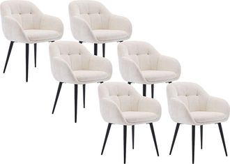 Pascal Morabito Conjunto de 6 sillas con reposabrazos de tela texturizada y metal negro - Crema - LASSANDRA de Pascal Morabito