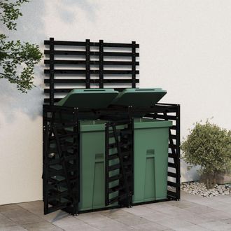 vidaXL Cobertizo Doble Para Cubos De Basura Madera Maciza Pino Negro Vidaxl