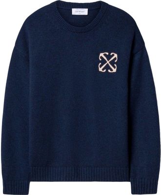 Off-white intarsia-knit logo jumper - women - Cashmere/Wool - M - Blue