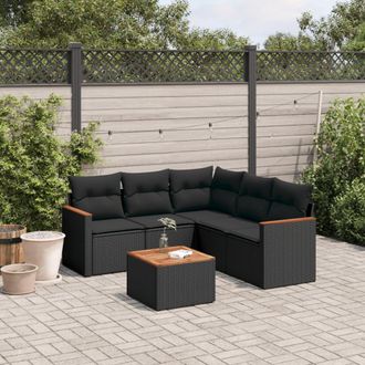 vidaXL Vidaxl - Set De Sof&aacute;s De Jard&iacute;n 6 Piezas Y Cojines Rat&aacute;n Sint&eacute;tico Negro