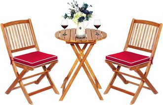 Costway Juego De Mesa Y 2 Sillas Para Jard&iacute;n Mueble Grupo De Asiento De Madera Mesa Redonda Y Silla Plegable Para Terraza, Patio, Pasillo (rojo) - Costway