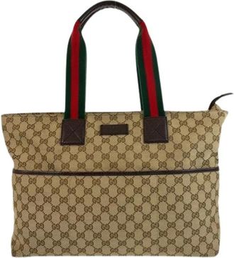 Gucci Pre-owned Tote Bags, female, Beige, Size: ONE SIZE Pre-owned Canvas Tote Bag