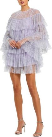 Mac Duggal High Neck Tiered Ruffle Pearl Beaded Cape Dress in Lilac at Nordstrom, Size X-Small