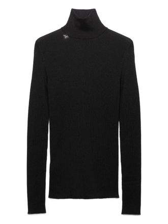 Prada ribbed logo turtleneck sweater - women - Virgin Wool - 38 - Black