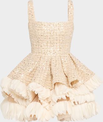 Bronx and Banco Catalina Beaded Fit-&-Flare Ruffle Mini Dress