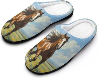 Generic Beautiful Horse Pattern Womens Slippers Warm House Slippers Indoor House Shoes with Anti-Skid Rubber Sole