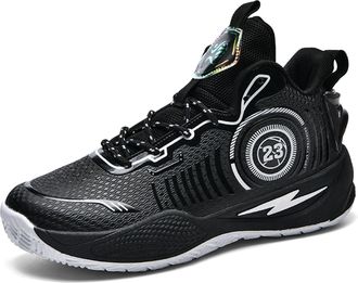 Generic Mens Basketball Shoes High Top Anti Slip Shock-Absorbing Running Fashionable Durable Training Boots Walking Shoes(Black,5.5 UK)