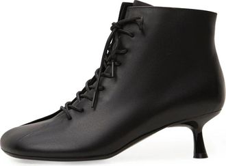 Cesare Gaspari Ava Leren Veterschoenen Enkellaarsjes - Dames - Laarzen met Hak - Zwart - 40 EU - Leer - Schoenen