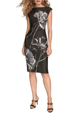 DKNY Floral Print Scuba Knit Sheath Dress in Black Multi at Nordstrom, Size 10