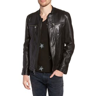 John Varvatos Band Collar Leather Jacket in Black at Nordstrom Rack, Size X-Large