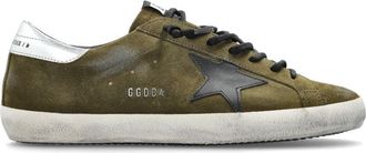 Golden Goose Olive Distressed Metallic Accents Suede Low-Top Sneakers