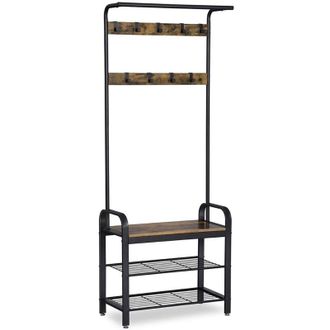 Songmics Songmics - Vasagle Perchero Con Zapatero Espacio De Almacenaje Ganchos Movibles Metal Estilo Retro 72 X 33.7 X 183cm Negro Por Mate Negro