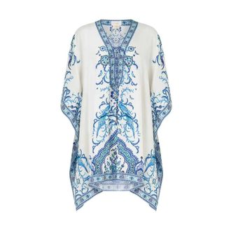 Camilla Lace Up Kaftan in Silk - female - Camilla - Ponchos - White - ONE SIZE - Jackets