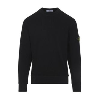 Stone Island Sweatshirts, male, Black, Size: M Cotton Waffle Fleece