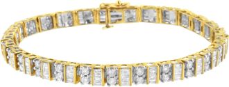 House of Brilliance 14K Yellow Gold 4.0 Cttw Alternating Baguette & Round Cut Diamond Bezel- & Prong-Set 7 Tennis Bracelet