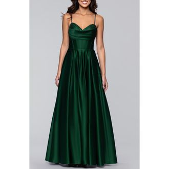 Blondie Nites Diamante Lace-Up Ballgown in Hunter at Nordstrom, Size 5
