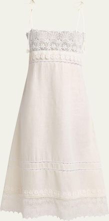 Valentino Garavani Lace-Trimmed Linen Sleeveless Midi Dress
