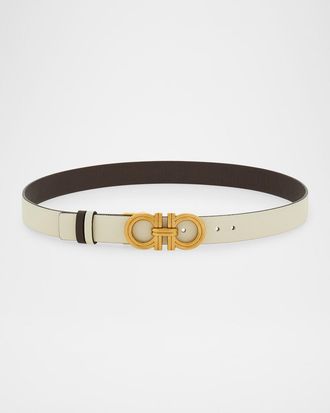 Ferragamo Donna Reversible Leather Double Gancini Belt