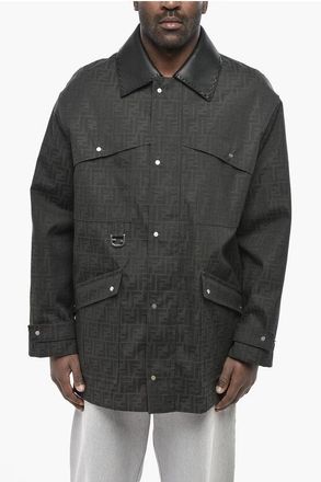 Fendi Padded Utility Jacket with All-Over Monogram and Leather Col size 50