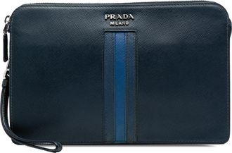 Prada Pre-owned Womens Saffiano Clutch - Dark Blue Leather - One Size