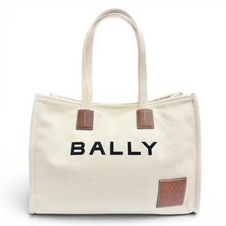 Bally Brown Ivory Canvas Leather Tote Bag (Pre-Owned)