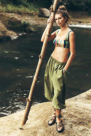 Pilcro Cotton Linen Cropped Barrel Joggers Pants