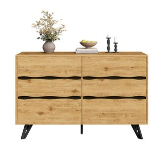 STILVORA Aparador Con 6 Cajones, Frentes Ondulados Y Patas De Metal, Estilo Moderno, En Tablero De Part&iacute;culas, Madera, 120&times;40&times;75,5 Cm