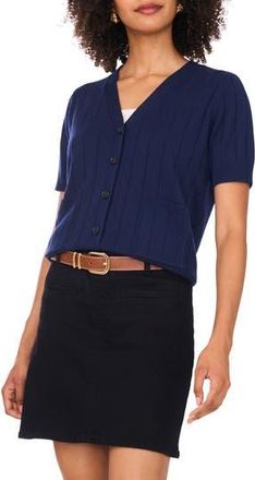 Vince Camuto Wide Rib Short Sleeve Cardigan in Classic Navy at Nordstrom Rack, Size Xx-Large