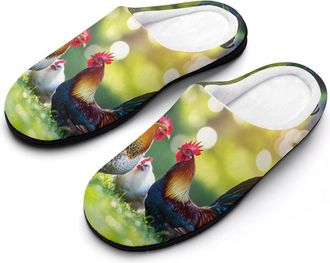 Generic Chickens And Rooster Funny Mens Cotton Slippers Soft Non-Slip Rubber Sole House Slipper Indoor Outdoor