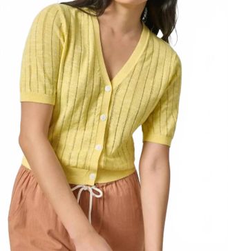 Lilla P Open Stitch V Neck Cardigan In Lemon