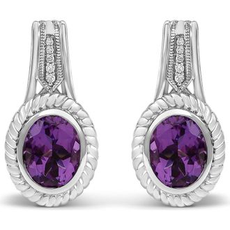 House of Brilliance Sterling Silver Oval Purple Amethyst and Diamond Accent Rope Design Drop Earrings at Nordstrom