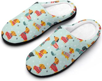 Generic Cute Dachshund Dogs Snowflakes Mens House Slippers Memory Foam Washable Cotton Slip on Home Shoes