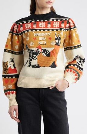 Farm Rio Naughty & Nice Fair Isle Sweater in Beige Multi at Nordstrom Rack, Size Xx-Small