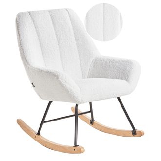 Beliani Mecedora De Boucl&eacute; Elegante Tapicer&iacute;a De Borreguito Patas De Metal Negro Reposabrazos Respaldo Amplio Sala De Estar Blanco Crema Kinno