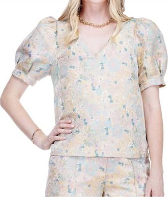 Jade Yoga Brocade Puff Sleeve Top In Multicolor