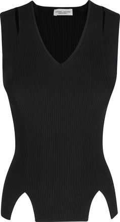 Roberto Collina Black Fitted Ribbed Cut-Out Viscose-Blend Tank Top