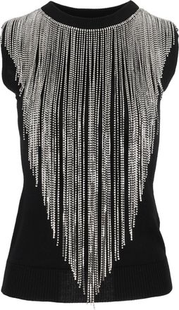 Sportmax Black Crine Fringe Sleeveless Knit Tank Top