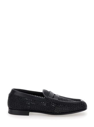 Dolce & Gabbana Black Slip-on Loafers In Woven Rafia Man