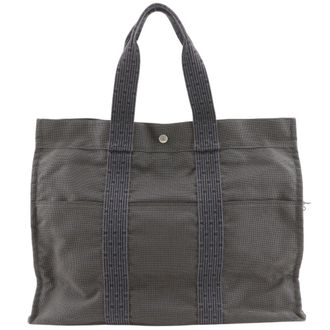 Herm&egrave;s Gray Nylon Canvas Tote Bag (Pre-Owned)