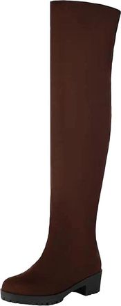 Generic Ladies Fashion Over The Knee Boots Round Toe Medium Chunky Heel Platform With Side Zipper Stylish Thigh High Footwear