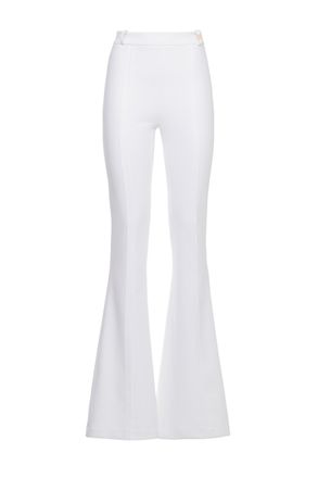 Elisabetta Franchi White Metal Logo Side-Zip Straight-Leg Pants