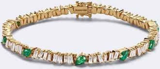 Suzanne Kalan 18kt gold tennis bracelet with diamonds and emeralds