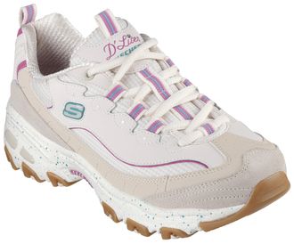 Skechers Sneaker SKECHERS DLITES-BOLD VIEWS, Damen, Gr. 35, beige (beige, rosa), Leder, Textil, Schuhe Sneaker, Freizeitschuh, Halbschuh, Schn&uuml;rschuh mit Air-C