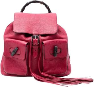 Gucci Pre-owned Bamboo Rugzak - Dames - Vintage Rugzakken - Roze - ONE Size - Leer - Vintage