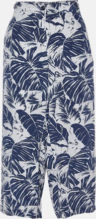 Max Mara Blue Tropical Print Silk Capri Pants