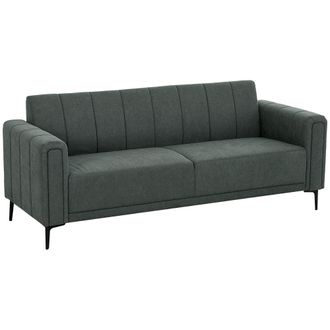 HOMCOM 3 Seater Sofa - Modern Fabric Couch with Channel Tufted - Charcoal grey | TJ Hughes