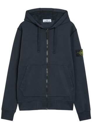 Stone Island Hooded Logo Cotton Sweatshirt - Navy - XL