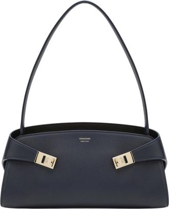 Ferragamo Hug East-West Schoudertas - Dames - Schoudertassen - Blauw - ONE Size - Leer - Tassen