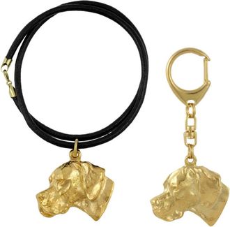 OEM Pointer I - Llavero Y Collar Con Perro En Caja, Producto Ba&ntilde;ado En Oro De Alta Calidad, Marca Art-dog