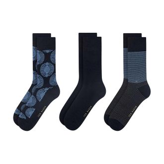 Ted Baker Heren Formele Crew Sokken (Set van 3) (Blauw/Grijs)